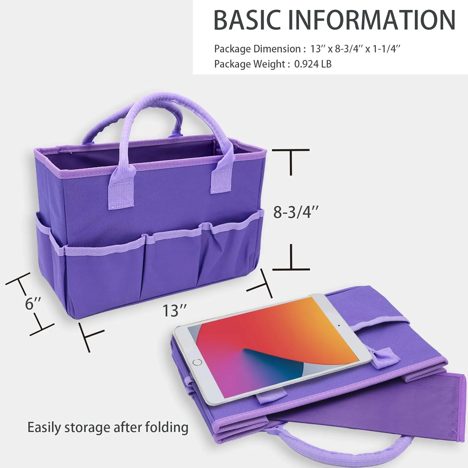 Cupohus Art Organizer Craft Storage Tote Bag with Pockets and Hadles, Oxford Fabric Carrying Caddy for Teacher, Officer, Artist, Students, Traveler, and more – Purple