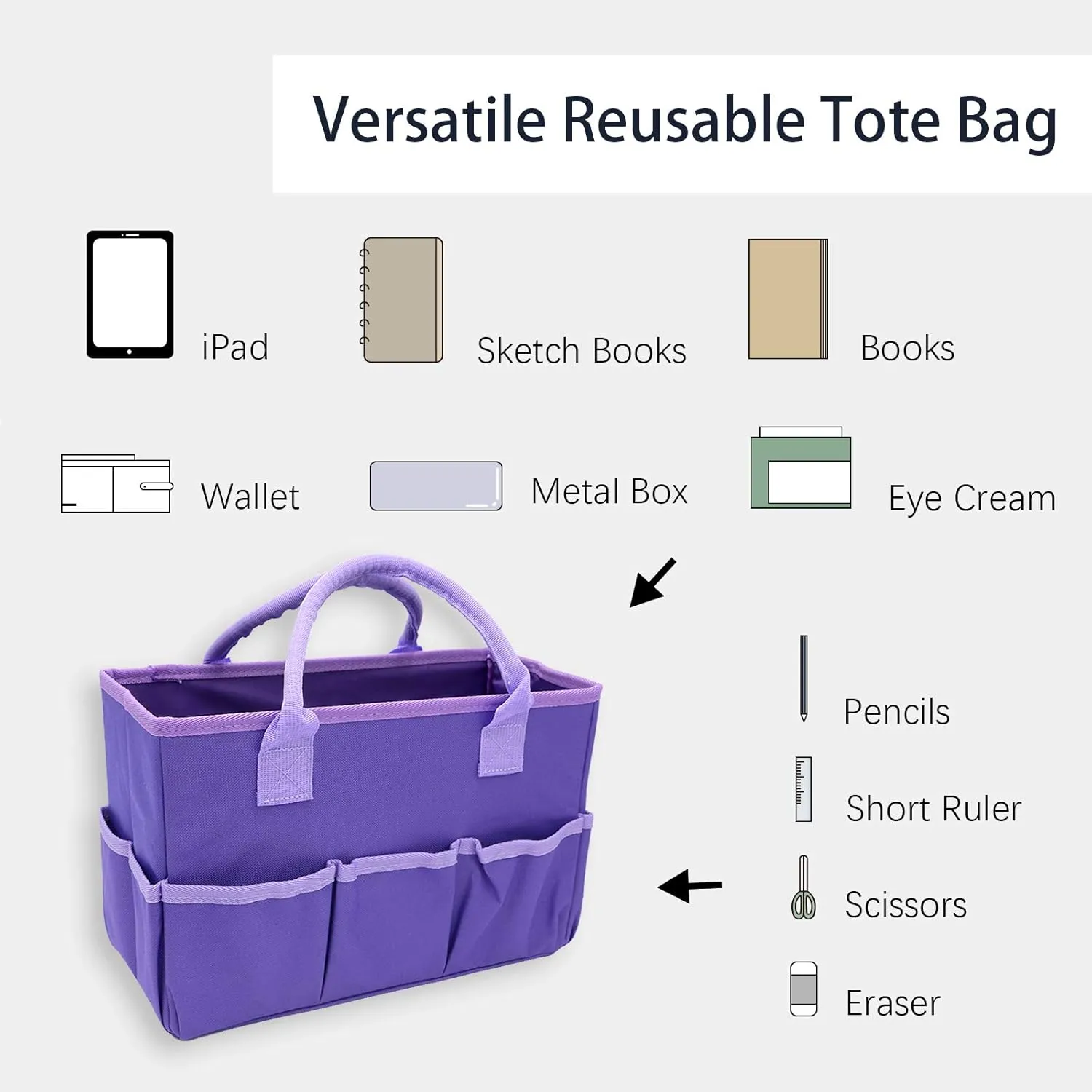 Cupohus Art Organizer Craft Storage Tote Bag with Pockets and Hadles, Oxford Fabric Carrying Caddy for Teacher, Officer, Artist, Students, Traveler, and more – Purple