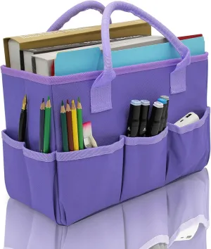 Cupohus Art Organizer Craft Storage Tote Bag with Pockets and Hadles, Oxford Fabric Carrying Caddy for Teacher, Officer, Artist, Students, Traveler, and more – Purple