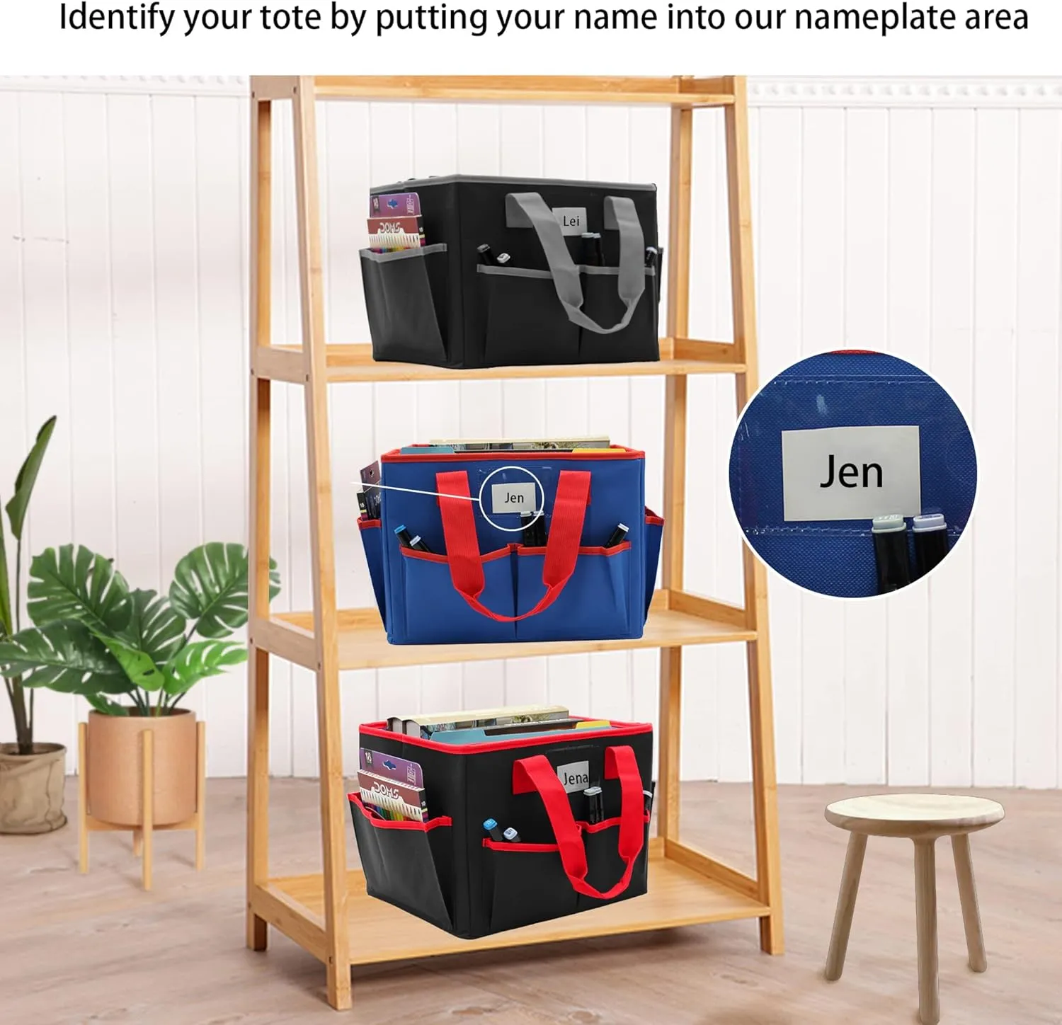Cupohus Extra Large Art Organizer Craft Storage Tote Bag with Pockets and Hadles, Oxford Fabric Carrying Caddy for Teacher, Officer, Artist, Students, Traveler, and more – Black with Red Edge