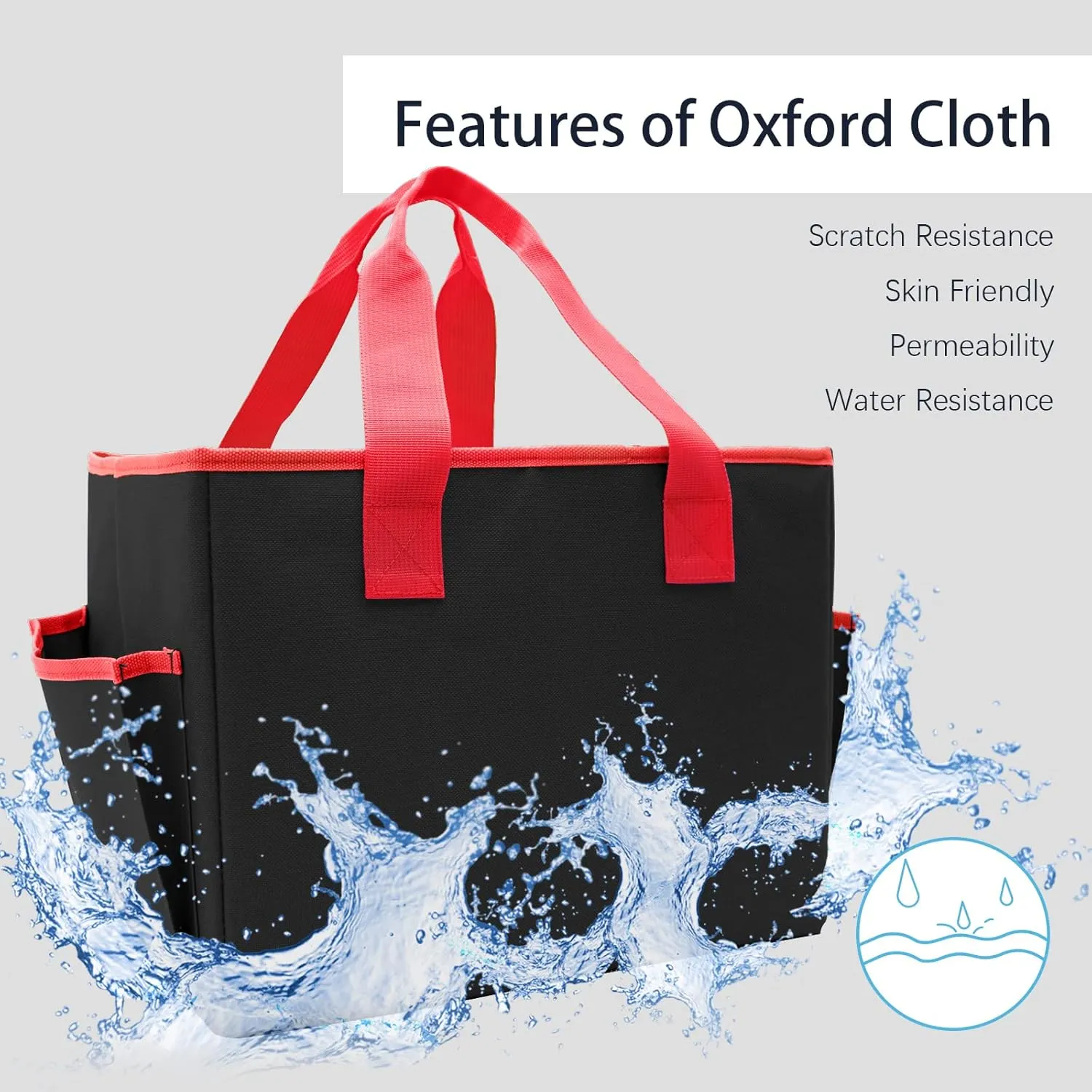 Cupohus Extra Large Art Organizer Craft Storage Tote Bag with Pockets and Hadles, Oxford Fabric Carrying Caddy for Teacher, Officer, Artist, Students, Traveler, and more – Black with Red Edge