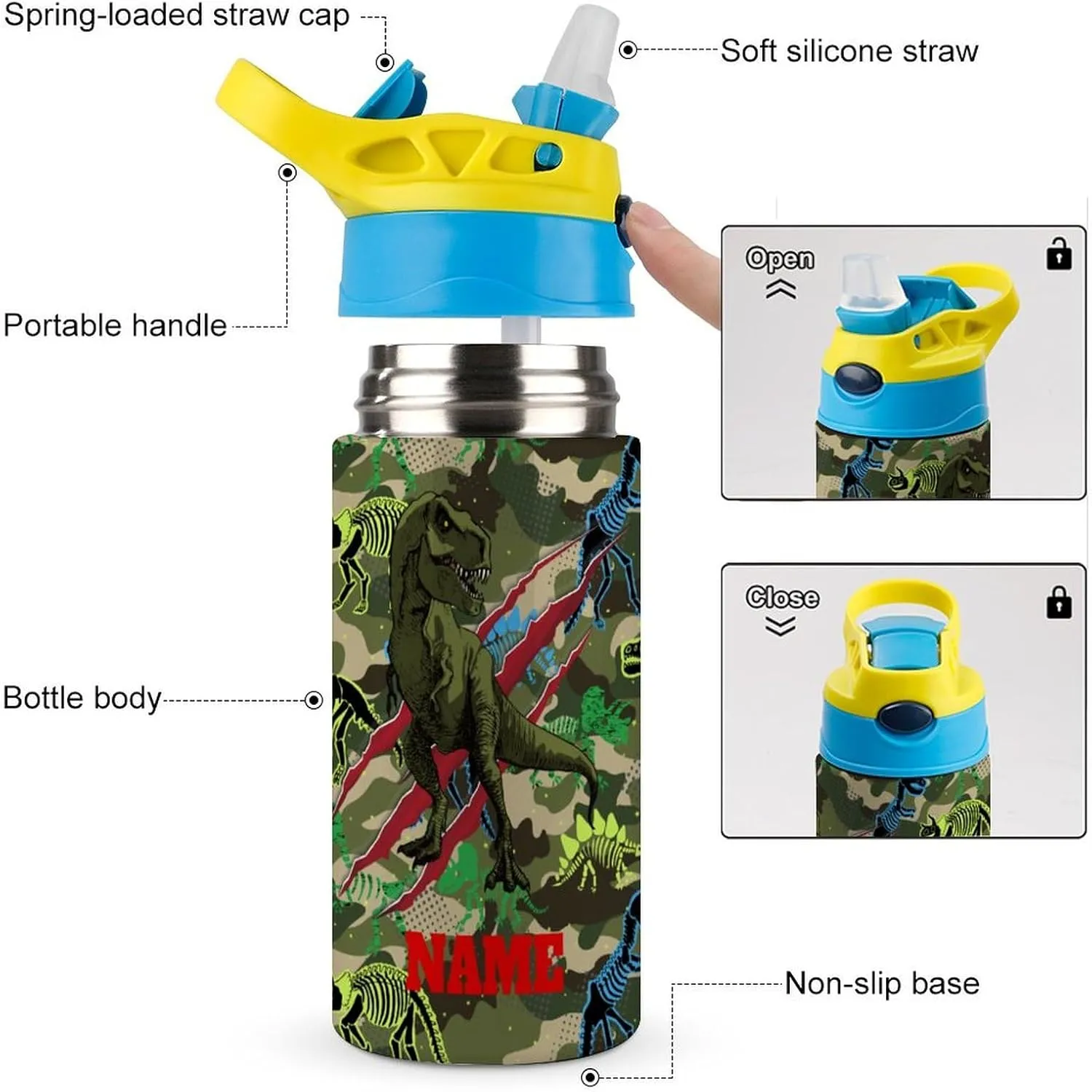 Custom Camouflage Dinosaur Skeleton Backpack for Kids Boys Girls Personalized Name School Bag with Lunch Bag Kids Water Bottle Customize 3Pcs Backpack Set