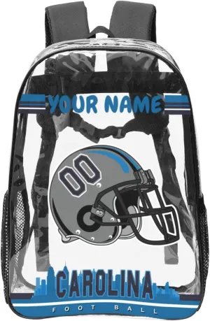 Custom Carolina Backpack Personalized Clear Backpack With Name And Number，Large Capacity Transparent Laptop Bag Football Style Casual Daypack Gifts For Men Women Fans