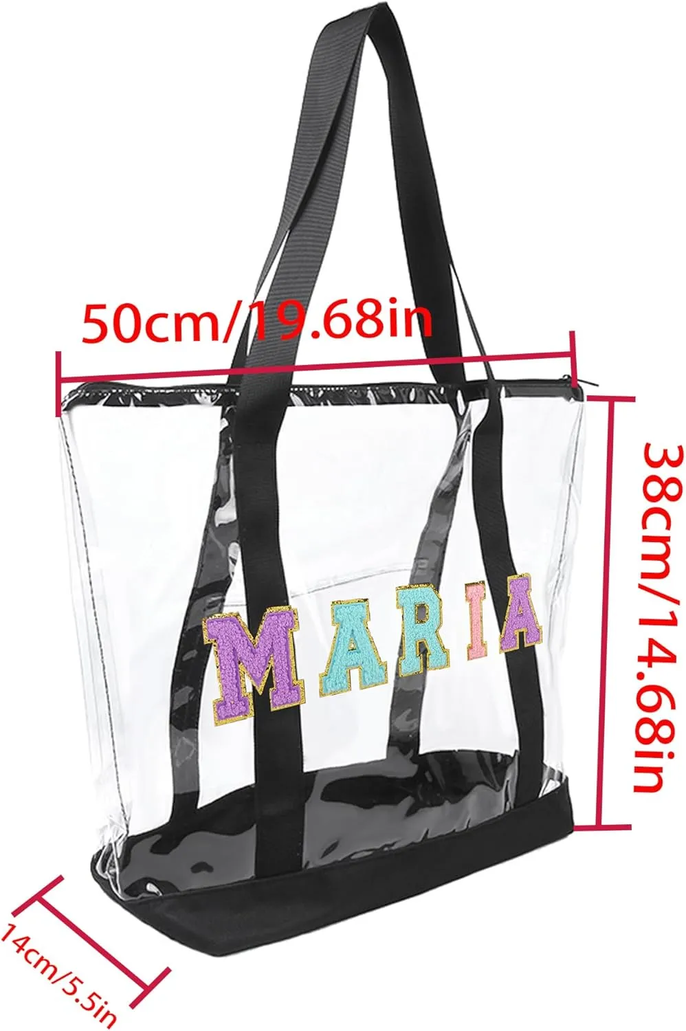 Custom Clear Tote Bag Personalized Tote Bag with Letter Patches Teacher Tote Bag Handbag Transparent Bag for Women