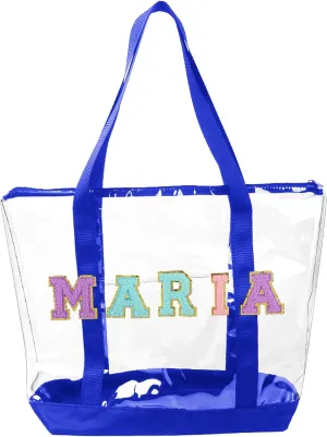 Custom Clear Tote Bag Personalized Tote Bag with Letter Patches Teacher Tote Bag Handbag Transparent Bag for Women