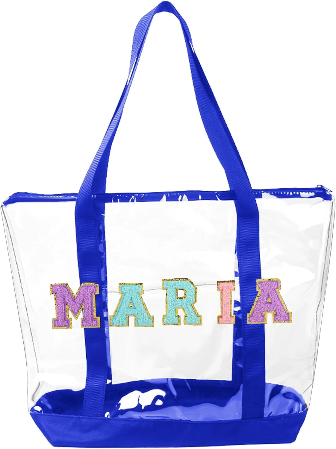 Custom Clear Tote Bag Personalized Tote Bag with Letter Patches Teacher Tote Bag Handbag Transparent Bag for Women