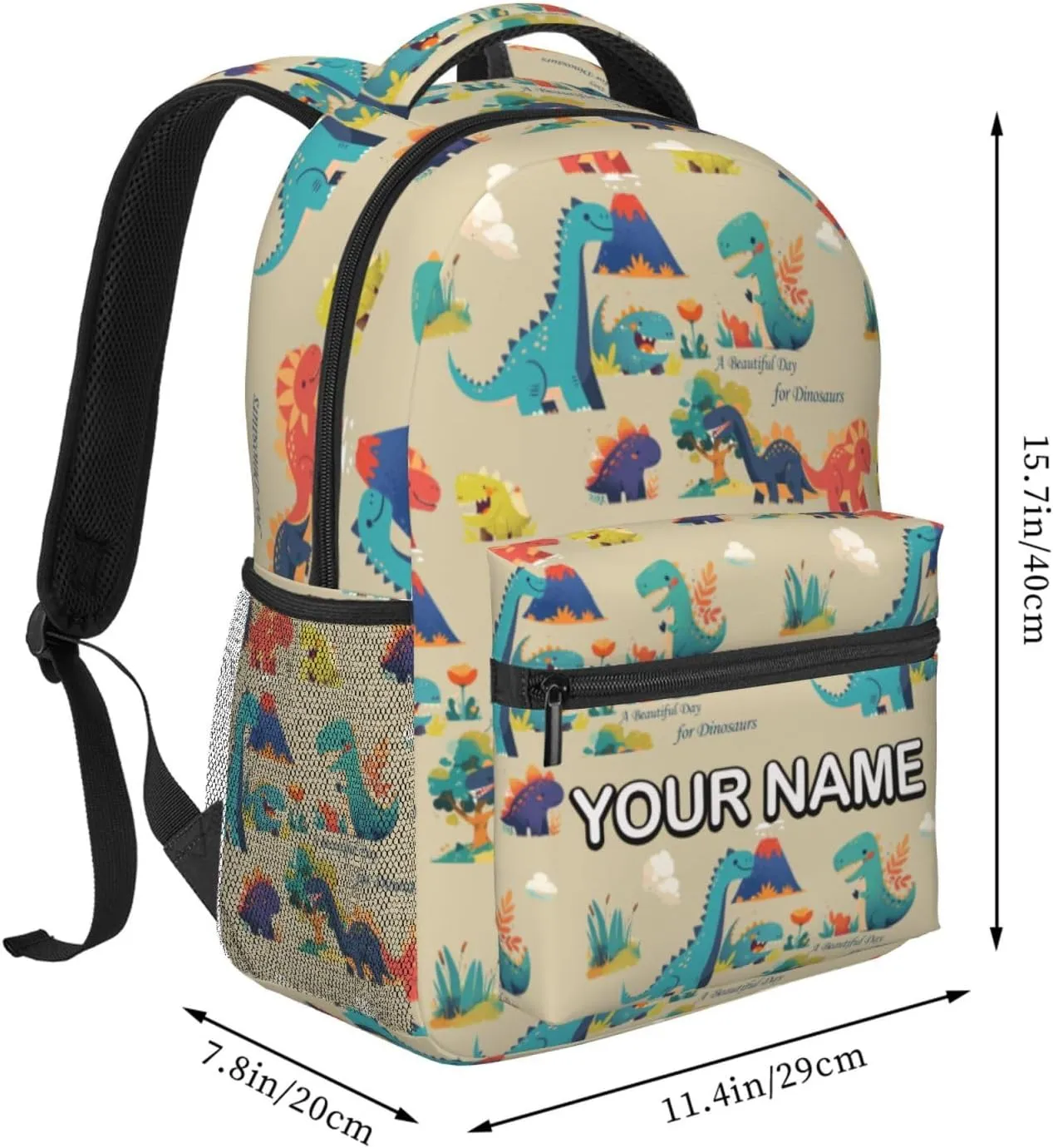 Custom Cute Dinosaur Backpack,Personalized Cartoon Daypacks With Name/Text,Customized Laptop Backpack For Women Men,Large Capacity Casual Travel Computer Bag For Work Camping