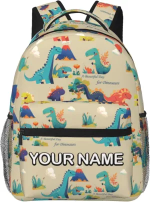 Custom Cute Dinosaur Backpack,Personalized Cartoon Daypacks With Name/Text,Customized Laptop Backpack For Women Men,Large Capacity Casual Travel Computer Bag For Work Camping