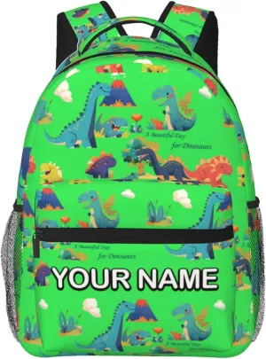 Custom Cute Dinosaur Backpack,Personalized Cartoon Daypacks With Name/Text,Customized Laptop Backpack For Women Men,Large Capacity Casual Travel Knapsack For Work Travel Camping