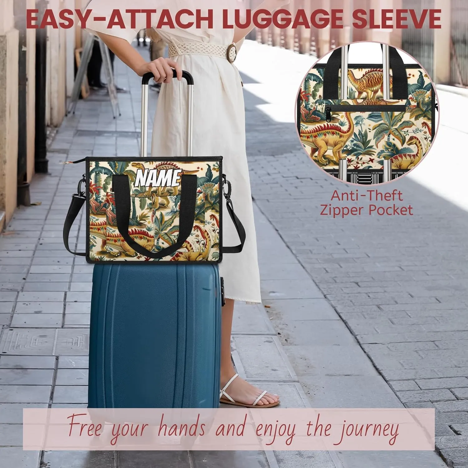 Custom Cute Dinosaurs Travel Duffle Bags for Women Weekender Overnight Jungle Cartoon Carry on Tote for Airplanes Business Hospital Gym with Toiletry Bag 3Pcs Set