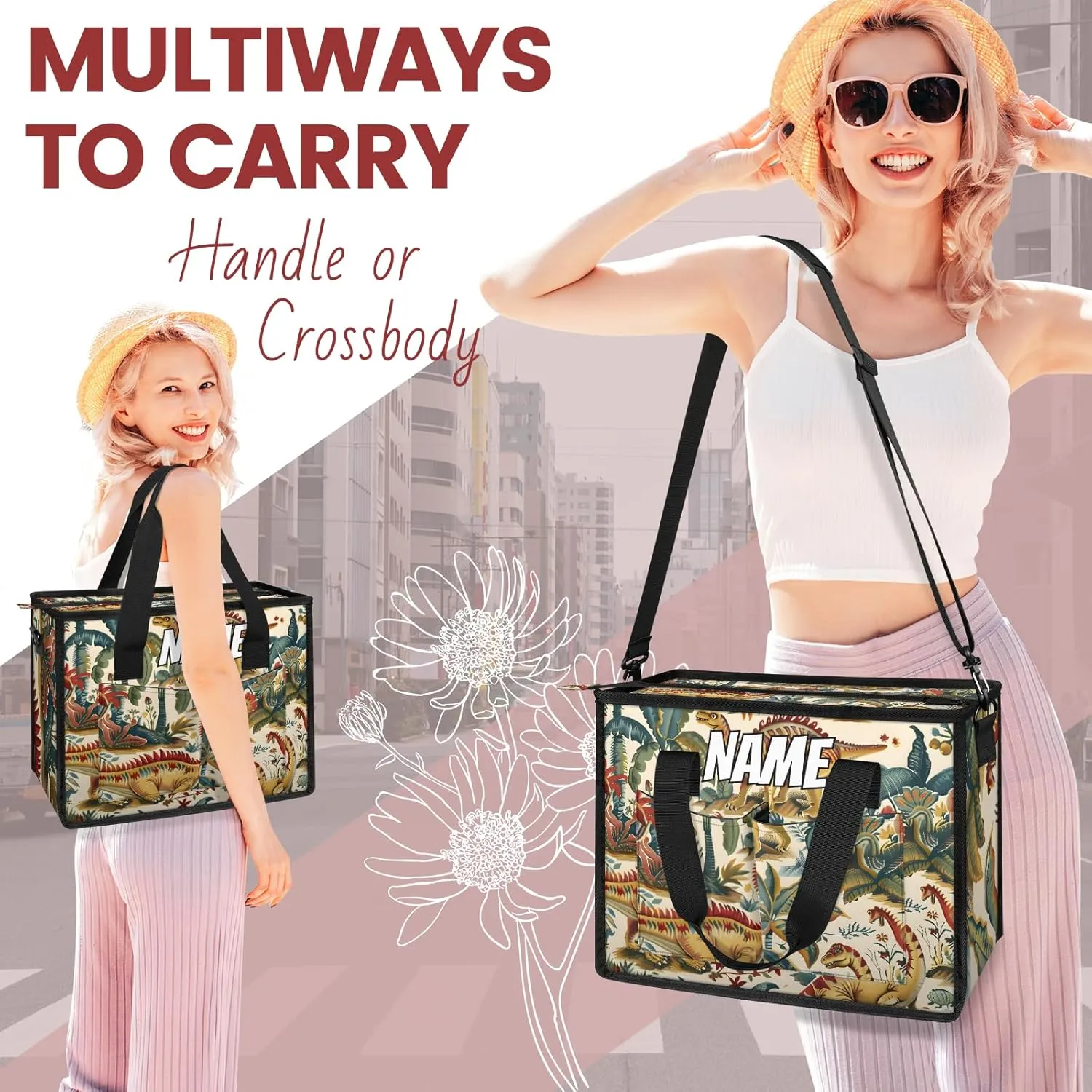 Custom Cute Dinosaurs Travel Duffle Bags for Women Weekender Overnight Jungle Cartoon Carry on Tote for Airplanes Business Hospital Gym with Toiletry Bag 3Pcs Set