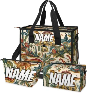 Custom Cute Dinosaurs Travel Duffle Bags for Women Weekender Overnight Jungle Cartoon Carry on Tote for Airplanes Business Hospital Gym with Toiletry Bag 3Pcs Set