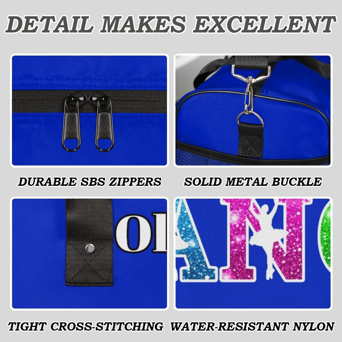 Custom Dance Bag Gym Bag Personalized Sport Duffel Bag Travel Weekender Bags Gymnastics Duffel Bag Blue