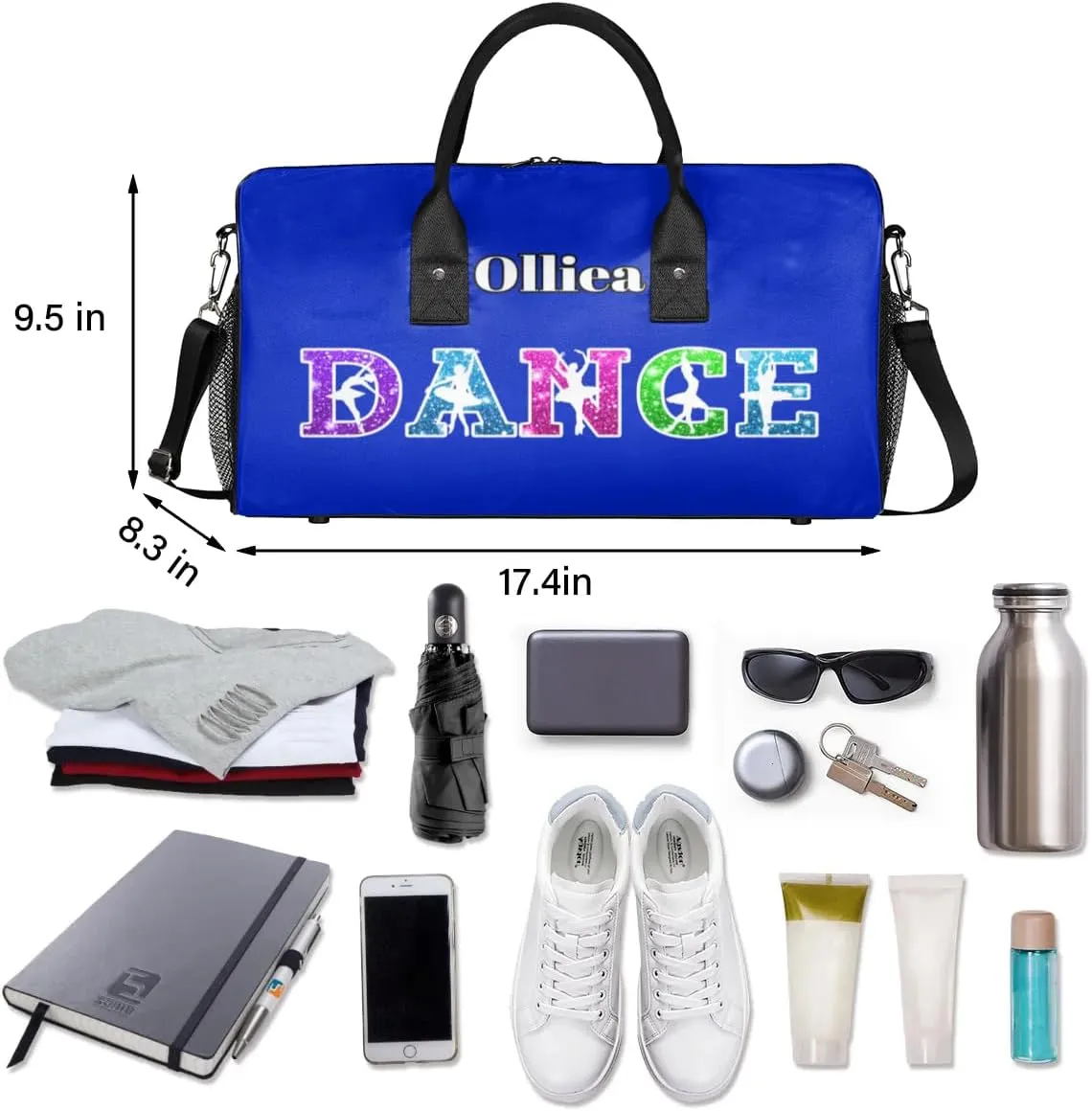 Custom Dance Bag Gym Bag Personalized Sport Duffel Bag Travel Weekender Bags Gymnastics Duffel Bag Blue