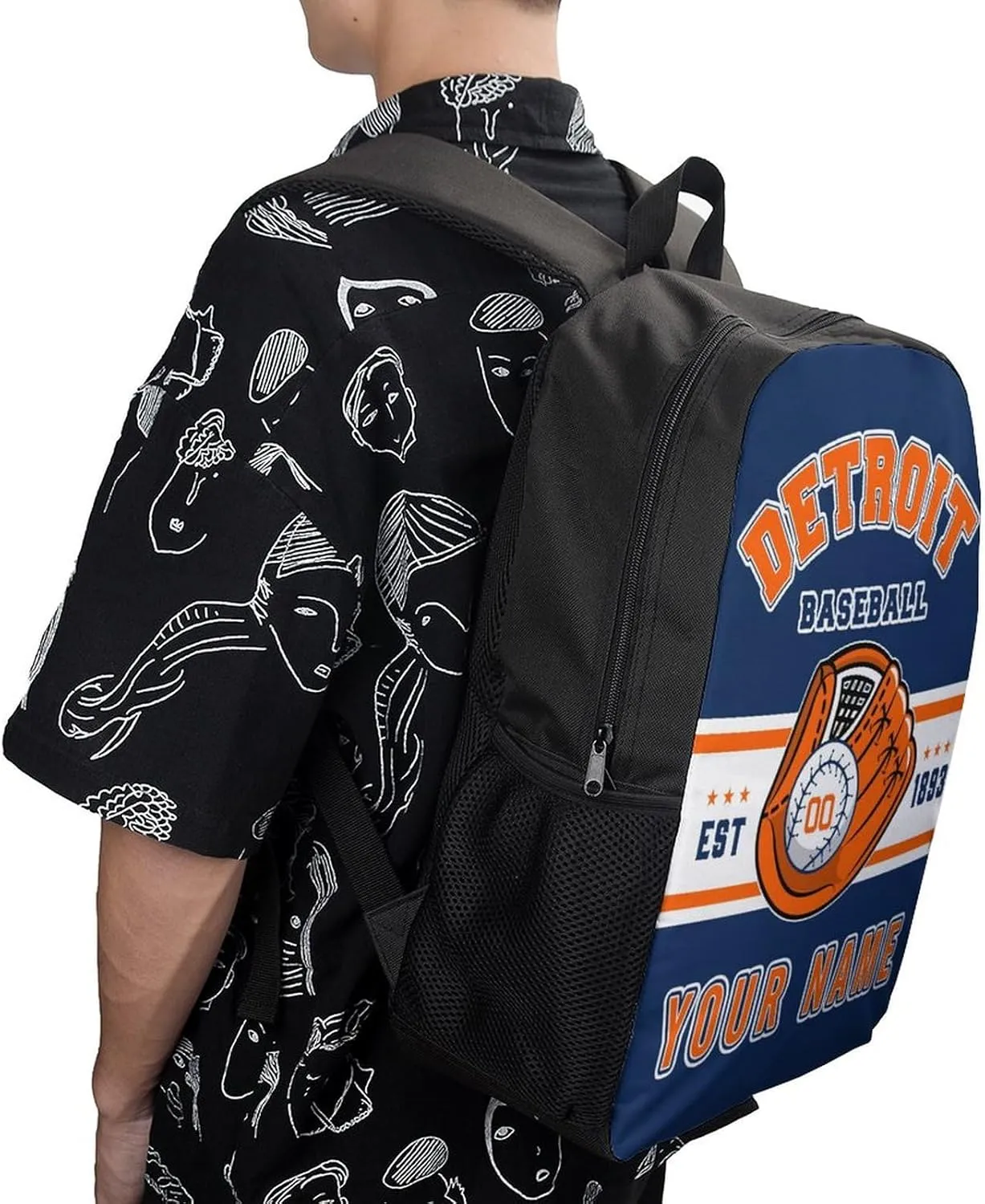 Custom Detroit Backpack Gift for Men Women Boy, Personalized Name Number Shoulder Bag for School Travel Daypack