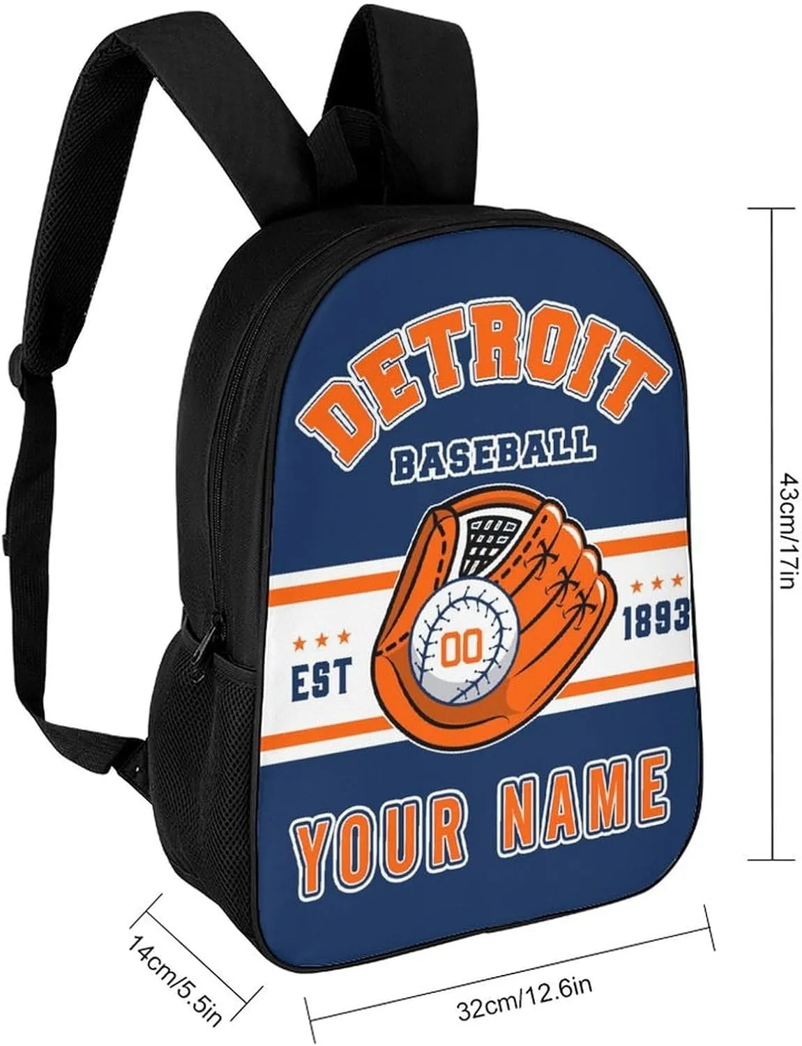 Custom Detroit Backpack Gift for Men Women Boy, Personalized Name Number Shoulder Bag for School Travel Daypack