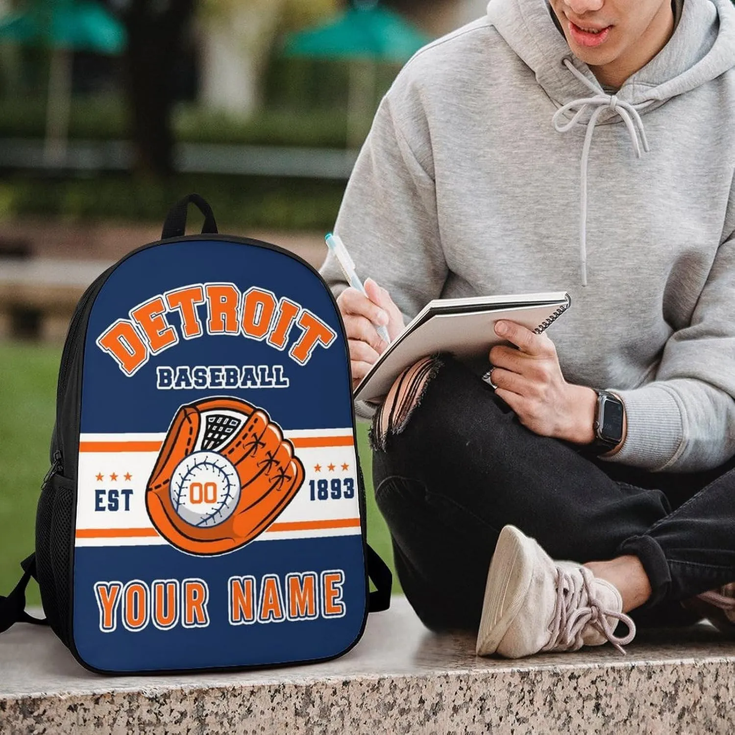 Custom Detroit Backpack Gift for Men Women Boy, Personalized Name Number Shoulder Bag for School Travel Daypack
