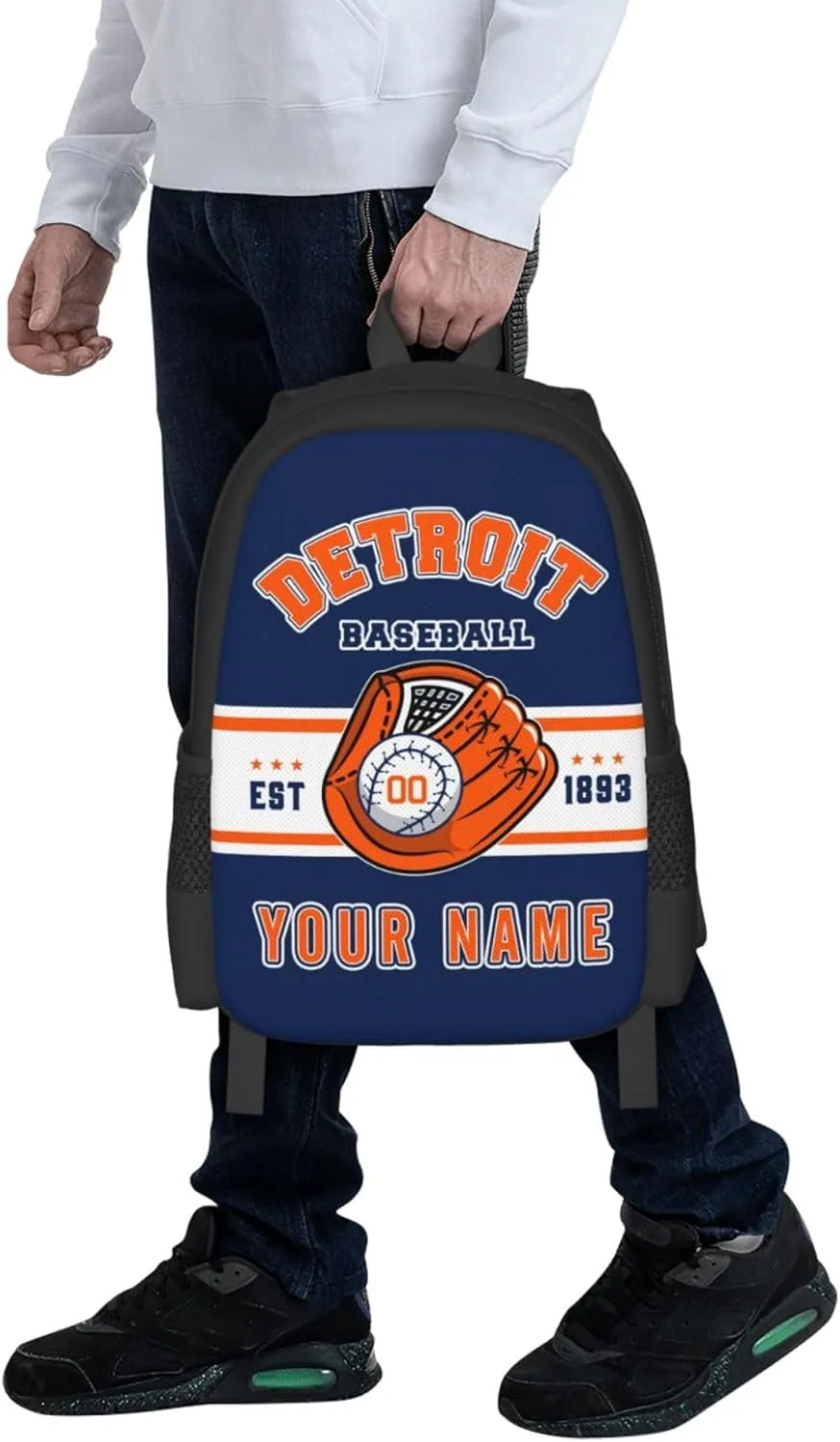 Custom Detroit Backpack Gift for Men Women Boy, Personalized Name Number Shoulder Bag for School Travel Daypack