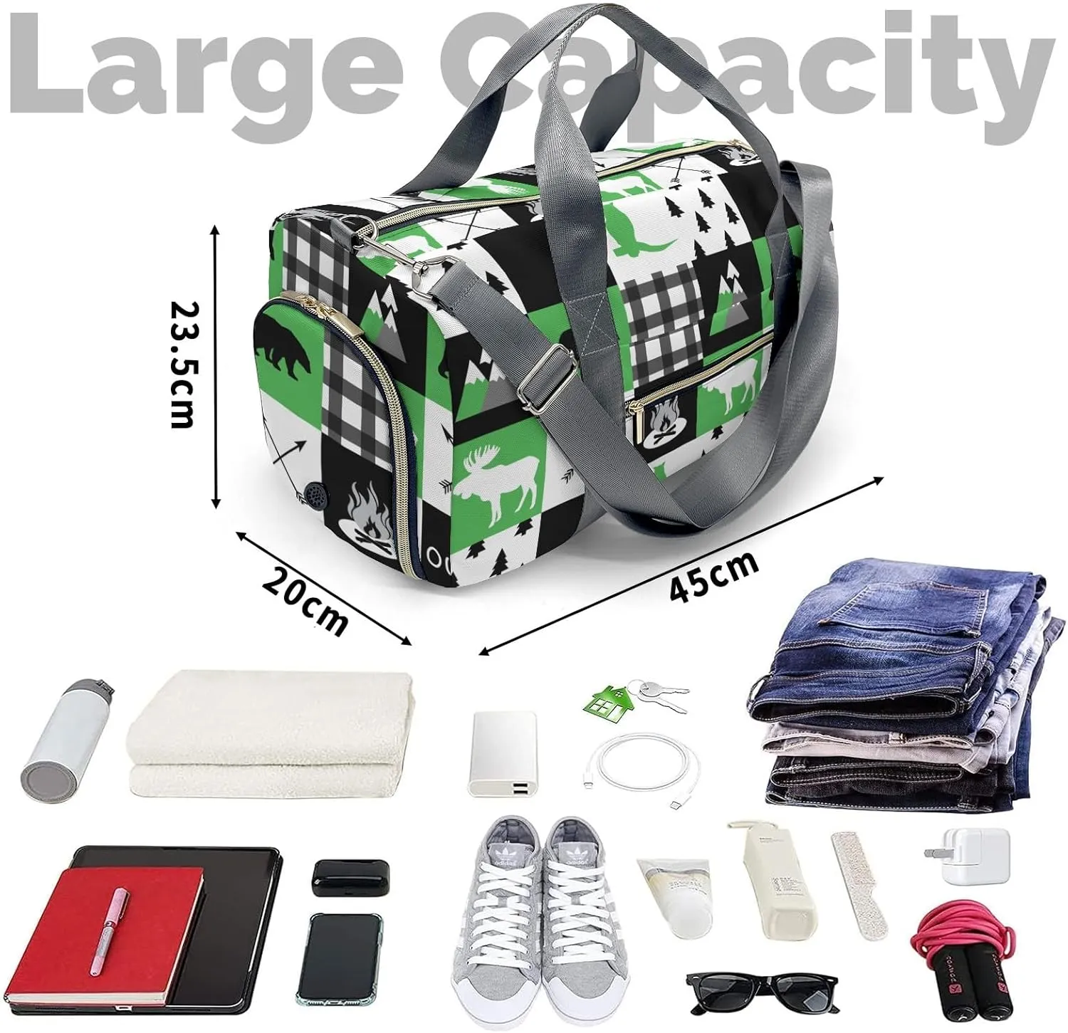 Custom Duffel Bag Wild Animal Owl Plaid Compact and Convenient: Fitness Bags for the Modern Traveler