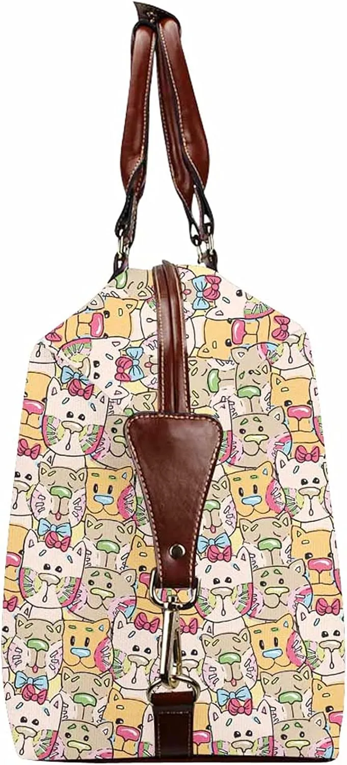 Custom Name Duffel Weekender Overnight Travel Tote Bags with Pocket Personalized Cat Gym Bag for Women