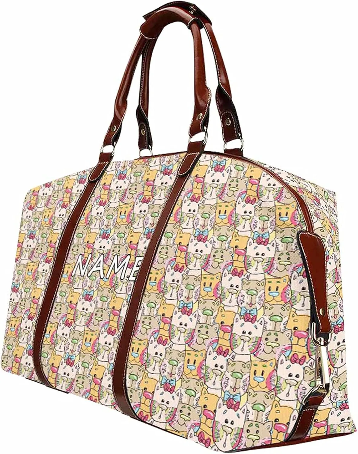 Custom Name Duffel Weekender Overnight Travel Tote Bags with Pocket Personalized Cat Gym Bag for Women