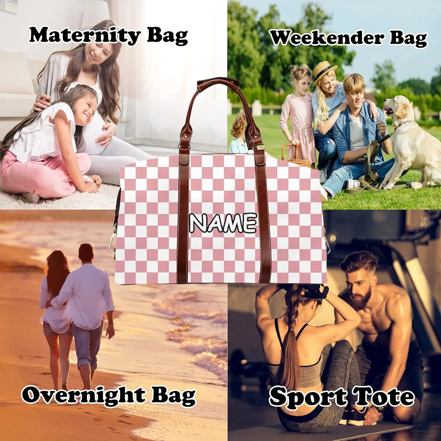 Custom Name Duffel Weekender Overnight Travel Tote Bags with Pocket Personalized Cat Gym Bag for Women
