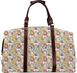 Custom Name Duffel Weekender Overnight Travel Tote Bags with Pocket Personalized Cat Gym Bag for Women