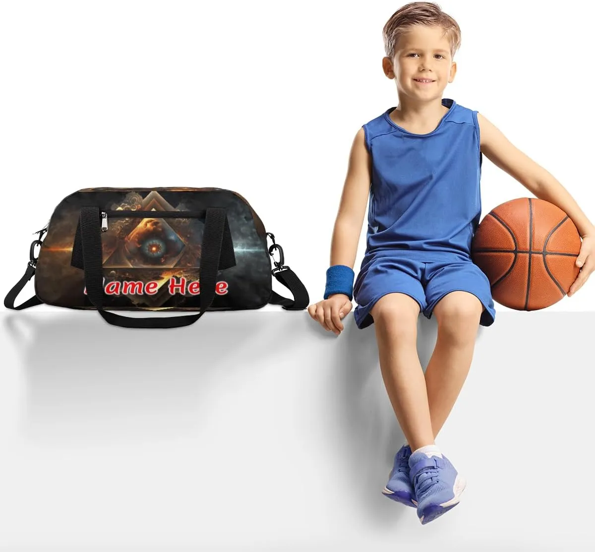 Custom Name Small Kids Overnighter Duffle Bag for Boys Girls Galaxy Mystery Sun Personalized Lightweight Gym Sports Duffle Bag Travel Weekender Tote Carry on Bag Customized Kids Gifts