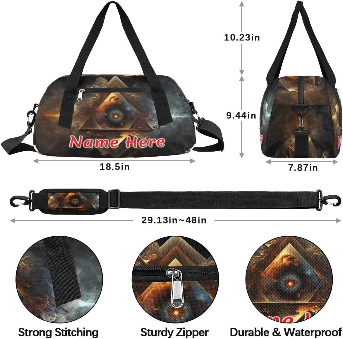 Custom Name Small Kids Overnighter Duffle Bag for Boys Girls Galaxy Mystery Sun Personalized Lightweight Gym Sports Duffle Bag Travel Weekender Tote Carry on Bag Customized Kids Gifts