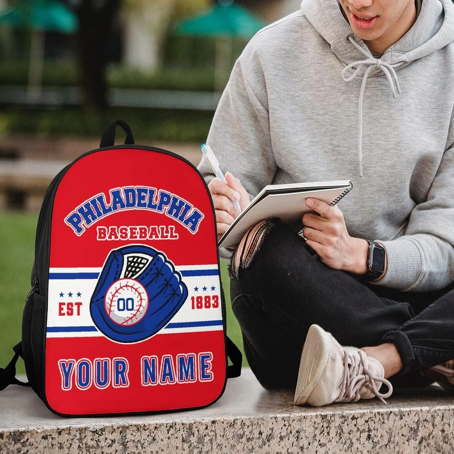 Custom Philadelphia Backpack Gift for Men Women Boy, Personalized Name Number Shoulder Bag for School Travel Daypack