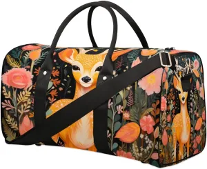 Cute Animal Deer Travel Duffel Bag for Women Men Waterproof Foldable Overnight Weekender Bag Large Capacity Sports Gym Bag
