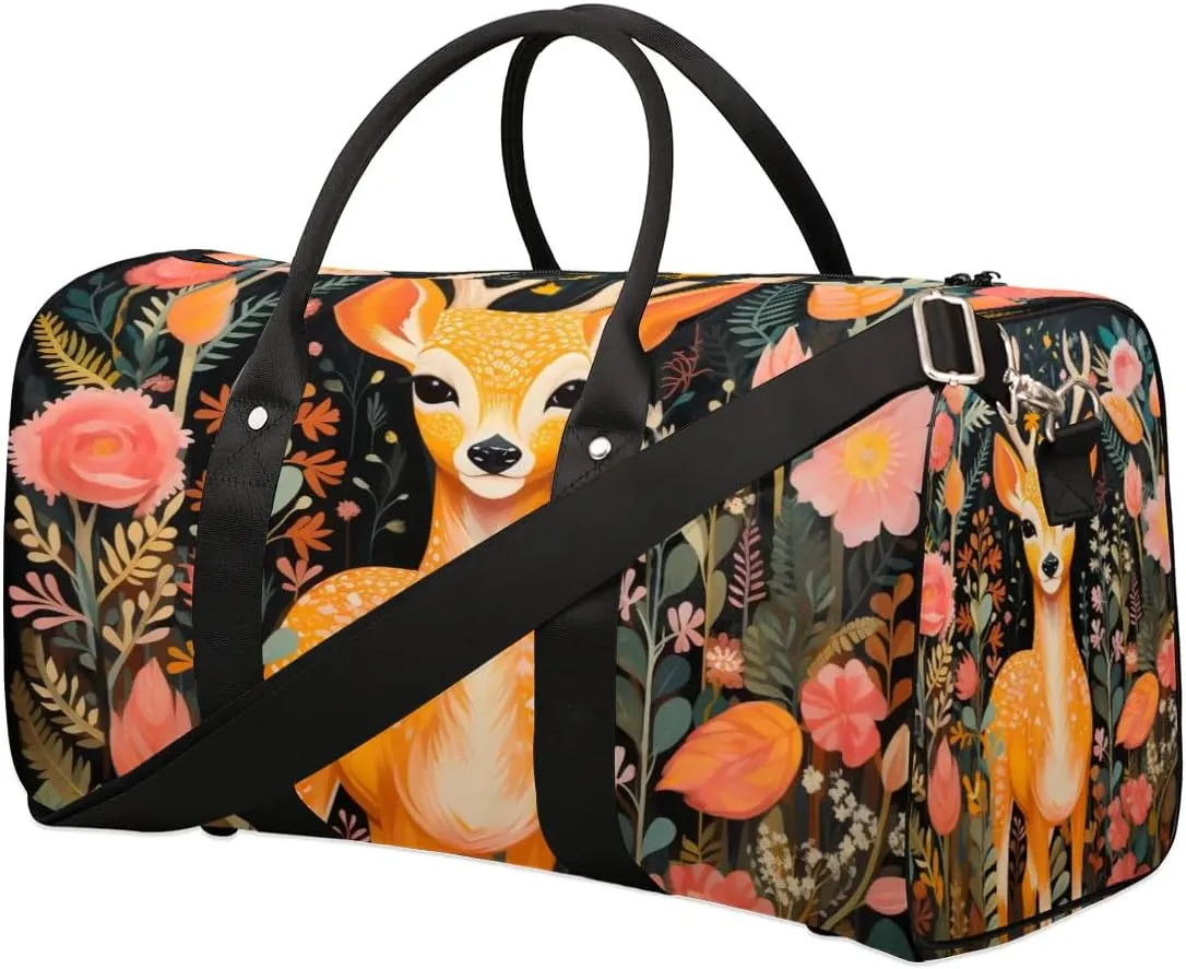 Cute Animal Deer Travel Duffel Bag for Women Men Waterproof Foldable Overnight Weekender Bag Large Capacity Sports Gym Bag