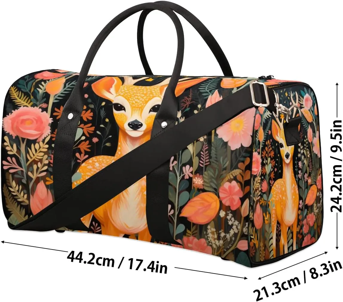 Cute Animal Deer Travel Duffel Bag for Women Men Waterproof Foldable Overnight Weekender Bag Large Capacity Sports Gym Bag