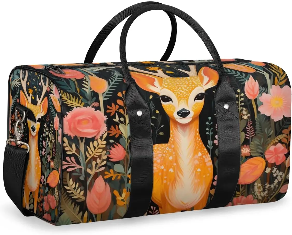 Cute Animal Deer Travel Duffel Bag for Women Men Waterproof Foldable Overnight Weekender Bag Large Capacity Sports Gym Bag