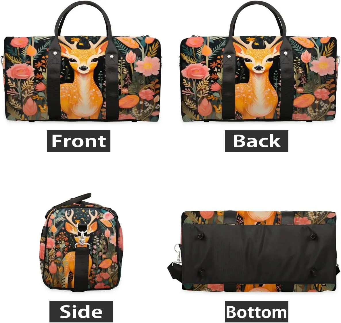 Cute Animal Deer Travel Duffel Bag for Women Men Waterproof Foldable Overnight Weekender Bag Large Capacity Sports Gym Bag