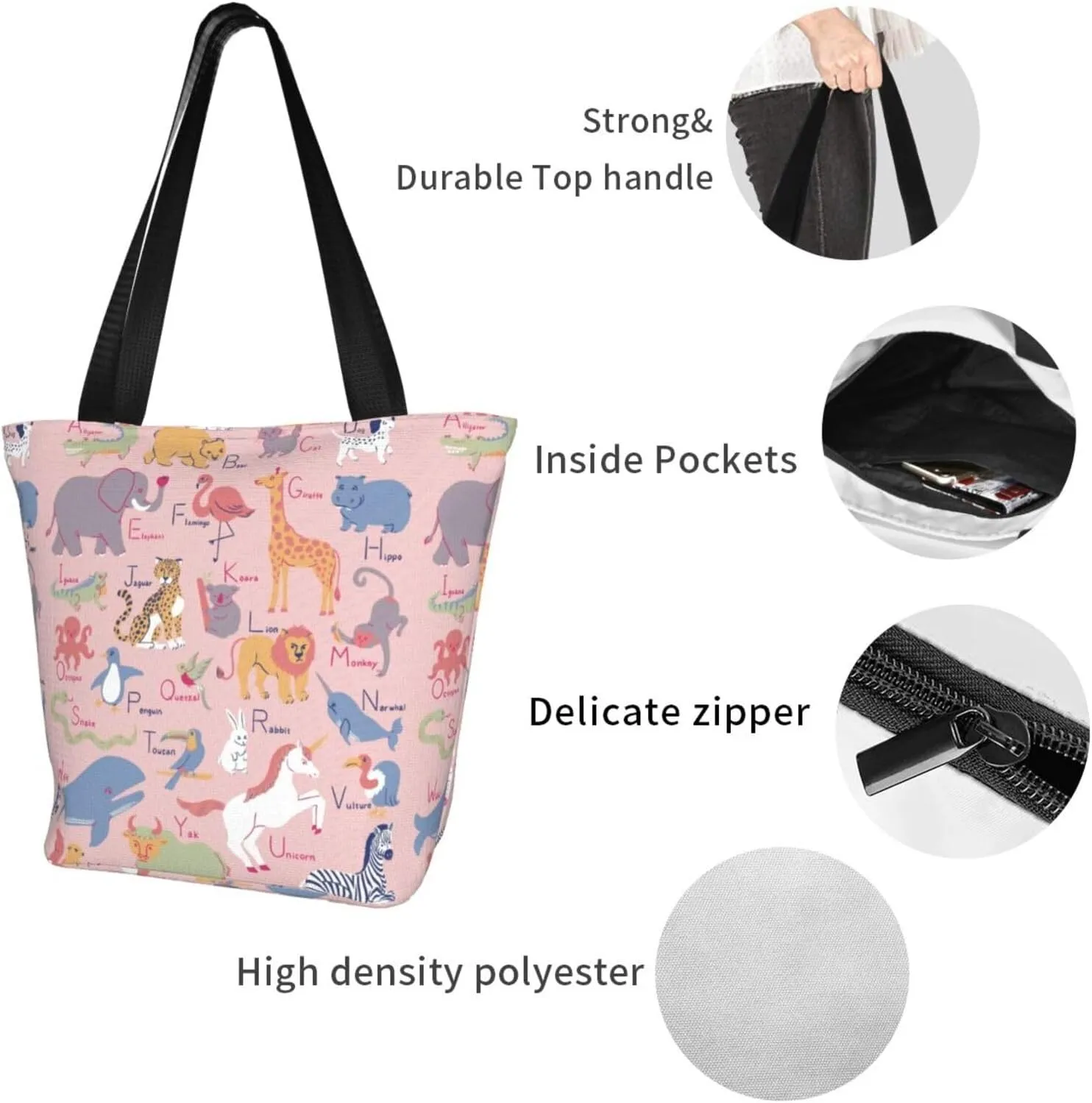 Cute Automobile Doodle Excavator Truck Women's Tote Bag Lightweight Shopping Handbag Travel Shoulder Bag With Zipper