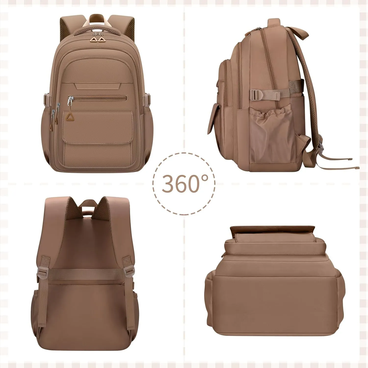 Cute Backpack for School Teen Girls Khaki Bookbag Aesthetic Womens Travel Book Bags for School Kids Student Back Packs