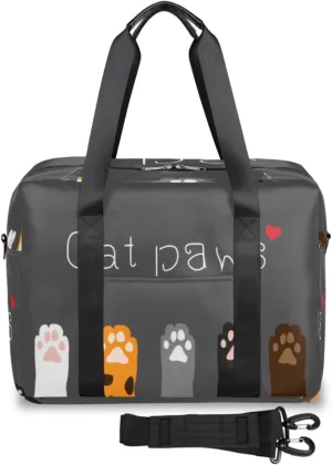 Cute Cat Legs Cat Paw Cartoon Gray Weekender Bag, Waterproof Travel Duffel Bags, Overnight Bags for Women, Duffel Bag with Trolley Sleeve, For Men Travel Business Gym Gift