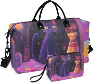 Cute Cat Sit Duffel Bag for Travel Gym Sport, Weekender Travel Bags Carry on Overnight Bag