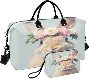 Cute Deer in The Meadow Travel Duffel Bags Carry on Weekender Overnight Bag Large for Airplane with Toiletry Bag for Men Women