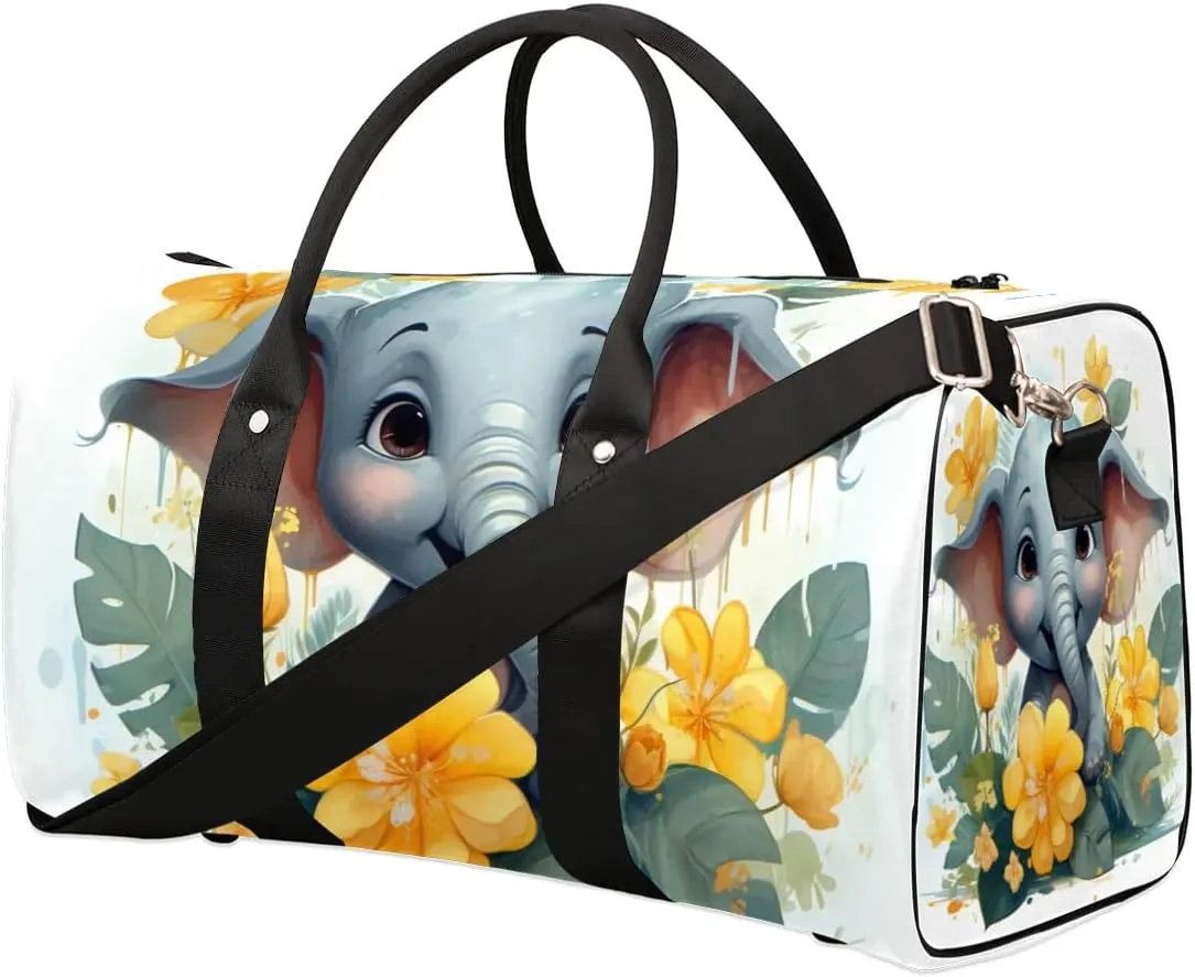 Cute Elephant Travel Duffel Bag for Women Men Waterproof Foldable Overnight Weekender Bag Large Capacity Sports Gym Bag