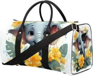 Cute Elephant Travel Duffel Bag for Women Men Waterproof Foldable Overnight Weekender Bag Large Capacity Sports Gym Bag