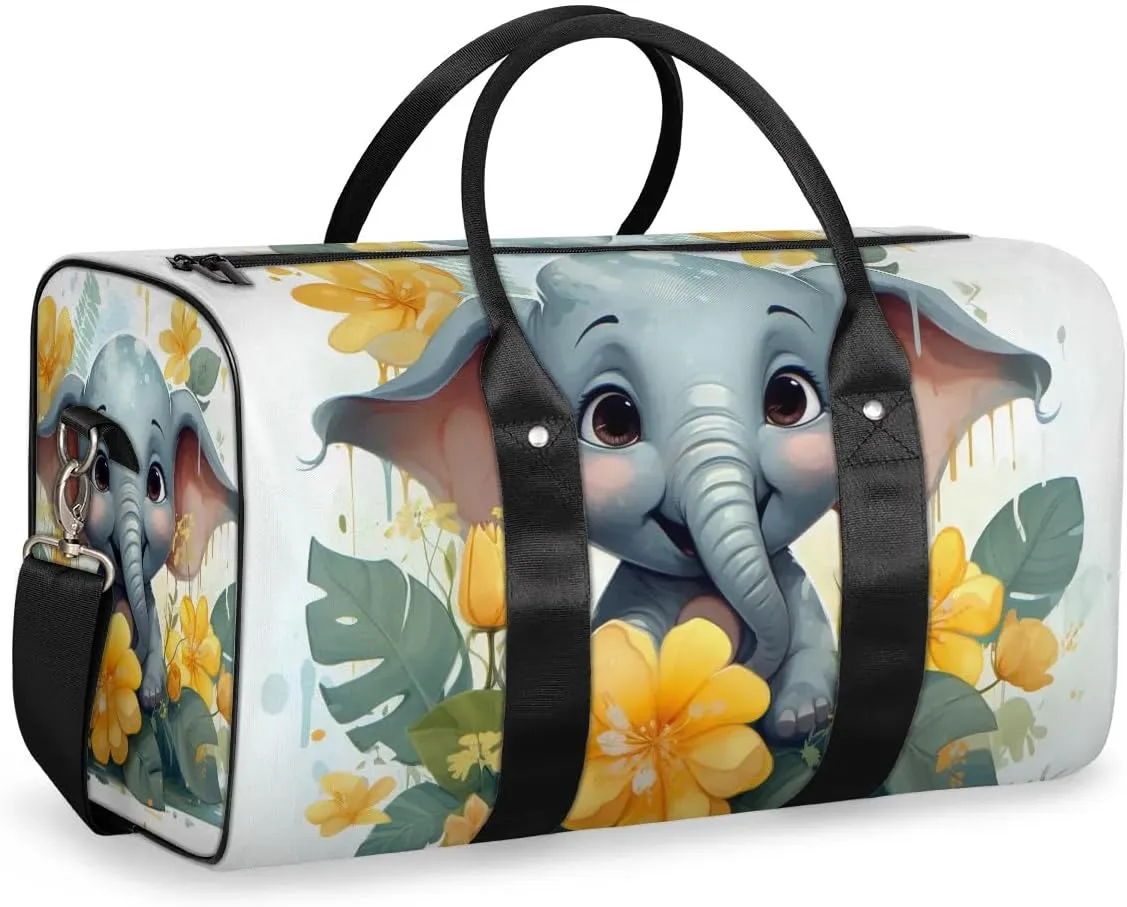Cute Elephant Travel Duffel Bag for Women Men Waterproof Foldable Overnight Weekender Bag Large Capacity Sports Gym Bag
