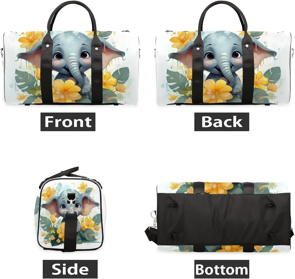 Cute Elephant Travel Duffel Bag for Women Men Waterproof Foldable Overnight Weekender Bag Large Capacity Sports Gym Bag
