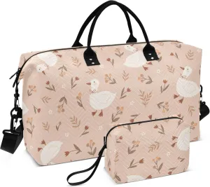 Cute Goose Flowers Travel Duffel Bags Carry on Weekender Overnight Bag Large for Airplane with Toiletry Bag for Men Women