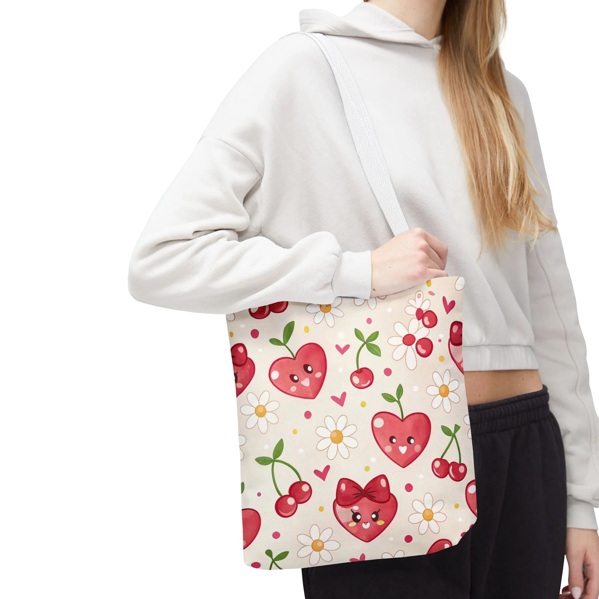 Cute Heart & Cherry Tote Bag – Perfect for Everyday Use and Gifts