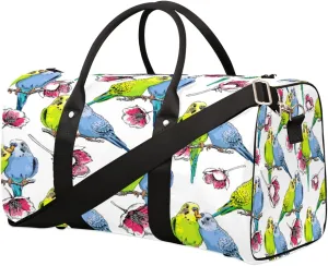 Cute Parrot Flower Travel Duffel Bag, Tropic Bird Pattern Sports Tote Gym Bag, Foldable Weekender Overnight Bag, Luggage Handle Bag for Women Men