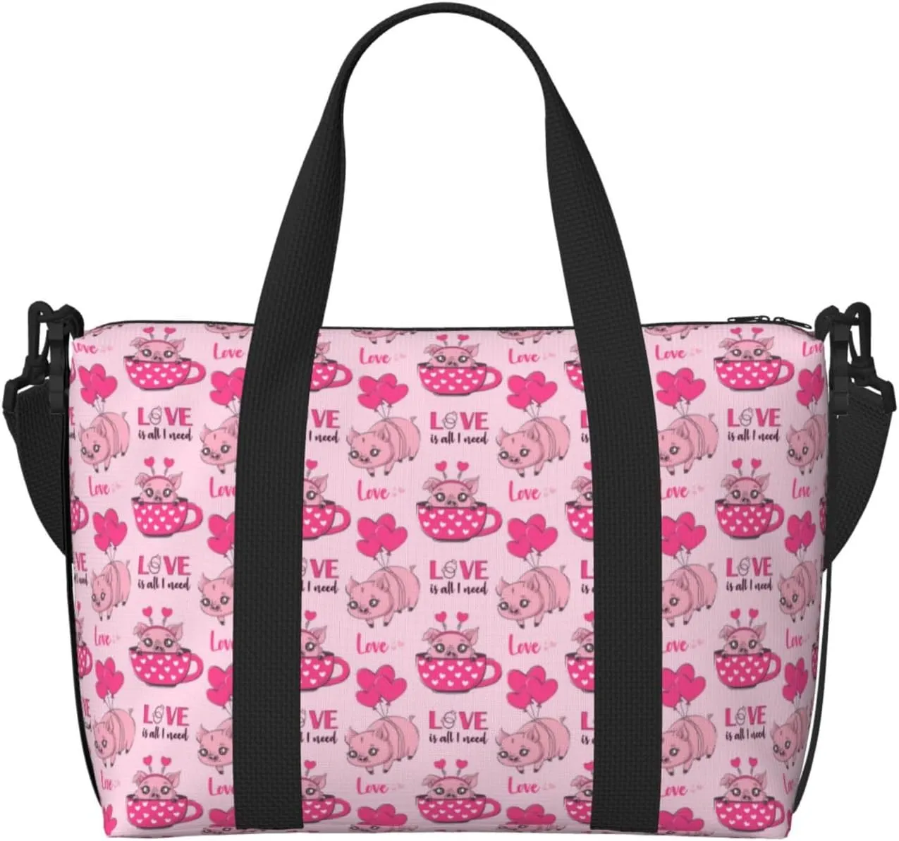 Cute Pig With Tea Cup Balloon Large Laptop Tote Travel Work Bag For Women Men Gym Beach Bag For Women Crossbody Carry On Shoulder Bag With Compartments Zipper,Overnight Weekender Bags