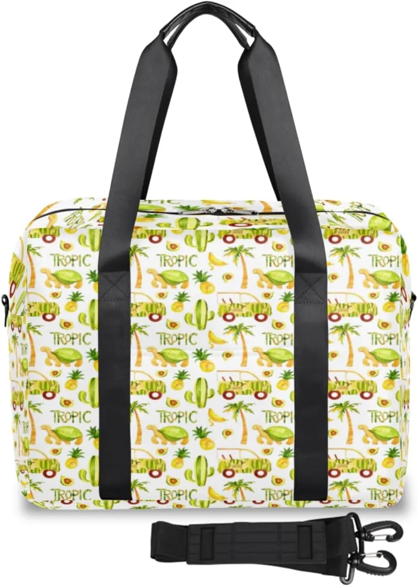 Cute Tropic Animals Weekender Bag, Waterproof Travel Duffel Bags, Overnight Bags for Women, Duffel Bag with Trolley Sleeve, for Men Travel Business Gym Gift