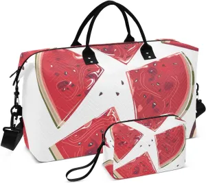 Cute Watermelon Juice Travel Duffle Bag, Large Weekender Overnight Bags for Women Men Waterproof Carry on Shoulder Tote Bags for Hospital Maternity Mommy Gym with Toiletry Bag